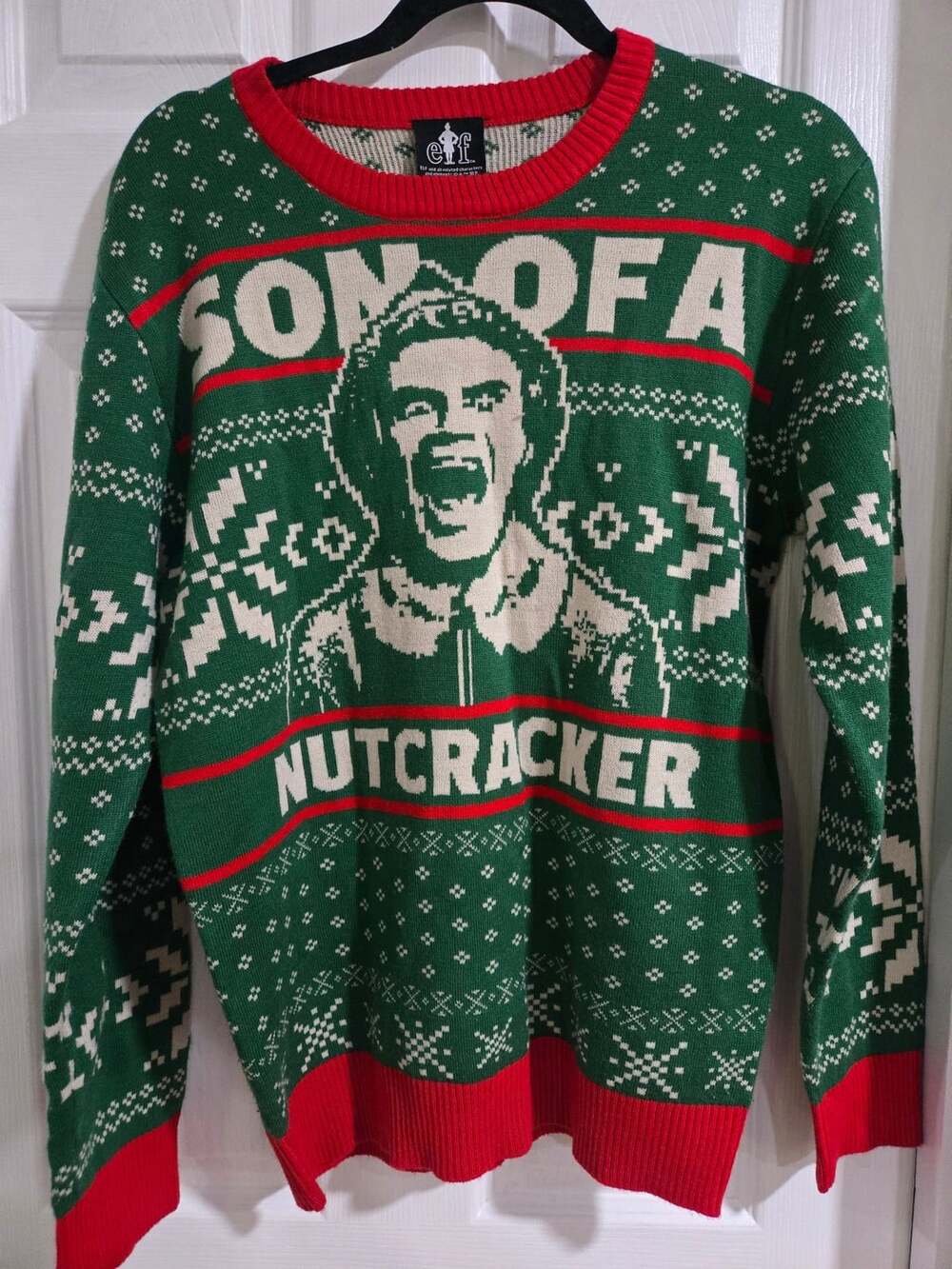 Elf Son of a Nutcracker Ugly Christmas Sweater Green